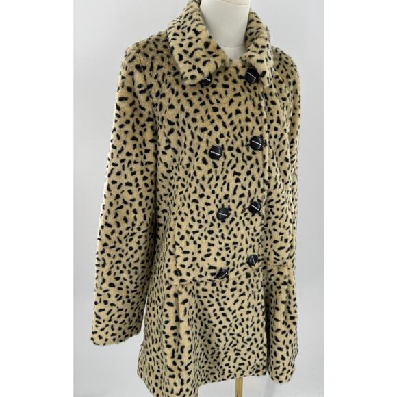 Free People Leopard Animal Print Faux Fur Double Breasted Coat Swing Jacket 6 S - Picture 4 of 14